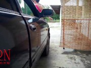 Preview 2 of A lady masturbates in a car in a parking lot Teasing a clit with a dildo