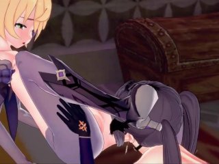 Mona rubs Fischl's_pussy then eats her out.