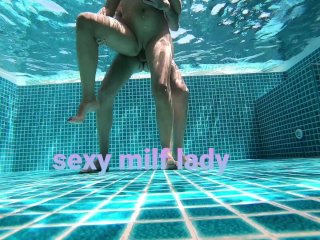 swimmingpool sex, public, milf fucking, exhibitionist couple