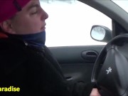 Preview 2 of 36 female sneezes in the snow whose several while driving a car