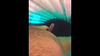 HUBBY MASTURBATING FOR ME IN TANNING BED SUPER SEXY HUGE CRAMY CUM LOAD