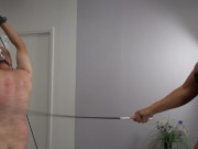 Preview 6 of Sexy blond Mistress Mercedes whip her fat small slave with whip, flogger and crop.