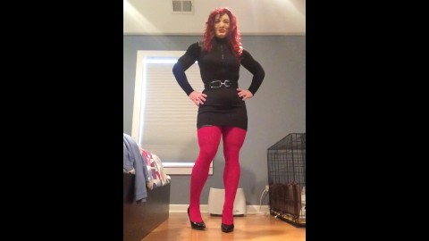 Hilda's disguise (female mask, mask, tights, trans, crossdress, high heels, short skirt, transform)