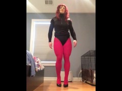 Hilda's disguise (female mask, mask, tights, trans, crossdress, high heels, short skirt, transform)