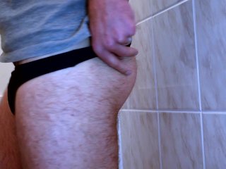 Man in black thong and cum on white satin panties with bows EWANA 10