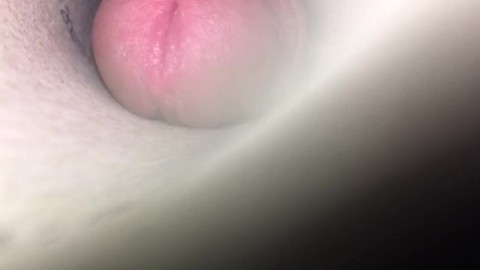 Just the tip! Thrusting my uncut cock into the inside of a toilet paper roll.