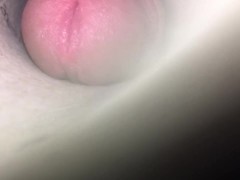 Just the tip! Thrusting my uncut cock into the inside of a toilet paper roll.