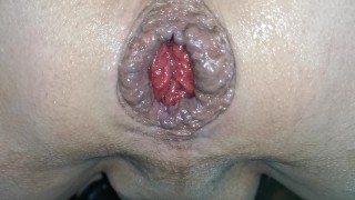 Fuck a big dildo close up anal gaping