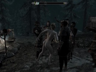 Girl entertains soldiers with dancing and then fucks with them | Skyrim sex mods