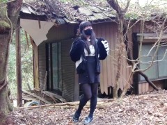 Video Masturbation perverted transgender tearing clothes in an abandoned house in the forest.
