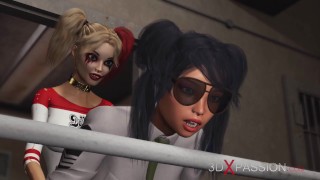 Ruige seks in de gevangenis! Harley Quinn neukt een vrouwelijke gevangenisbewaarder hard