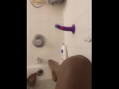 Bathtub foot job  dildo solo playtime