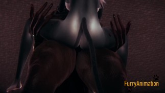 Пушистый хентай - Зверь и Черная Кошка занимаются диким сексом в конце крема