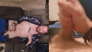 Split Screen - working his cock to an epic release