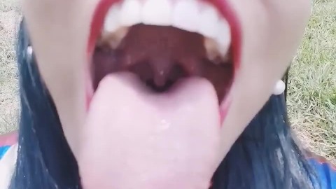 Giantess vore eat tiny man.