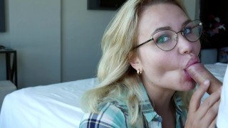 Girl With Glasses' Sloppy Blowjob