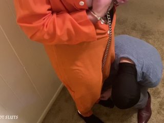 Sexy Foot FetishGirl Prisoner_Slave Arrested by Nylon Sissy Pantyhose_Cuffed Handjob