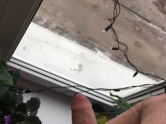 The guy jerks off on girls from the window