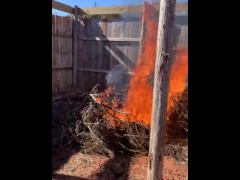 Burning a field before planting 
