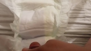 Pissing in open adult diaper