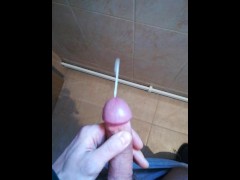 I was horny so i went to the toilet and my circumcised cock cums a lot at work!