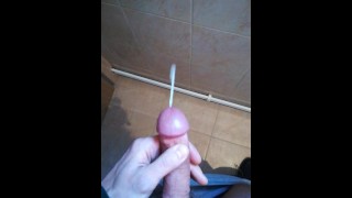 I was horny so i went to the toilet and my circumcised cock cums a lot at work!