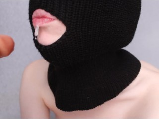 TEASING IN WHITE MITTENS_SMALL TITS SLOBBERING BLOWJOB CLOSE UP HAIRY PUSSY GLOVES_FETISH