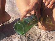 Preview 3 of Lucky Heineken bottle found at the beach got into my Juicy Pussy. Do you like my pissed lingerie?