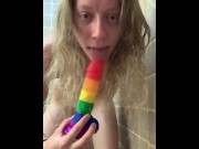 Preview 2 of OnlyFans and Twitter Teen Slut Sarah Evans Rides a Rainbow Dildo. So Fucking Hot. Follow Her Twitter