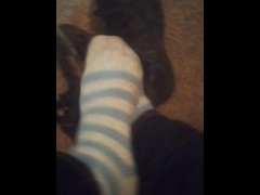Work Boots & Cute Fuzzy Striped Dirty Socks (No Audio)