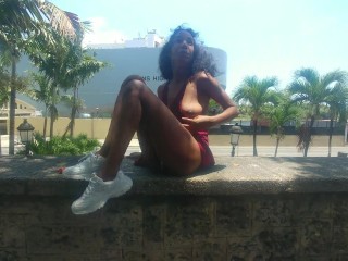 Slut Ebony Latina Flashing and Fucking In public