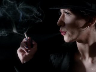 solo female, french, petite, smoking cigarette