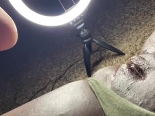 Using my ring light and massaging my pussy with oill