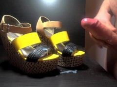 Big cock cums on some JustFab sandal wedges