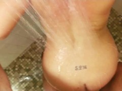 Follow friend's slut wife into public camp shower and cabin to creampie