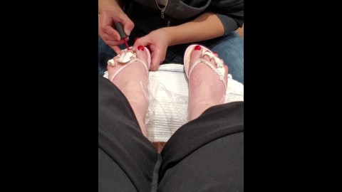 Red Nail Polish Pedicure Foot Worship/Fetish Video- Large Feet-Birthday Treat