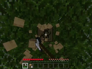 Chopping down a Tree with my Rock Hard Axe in Minecraft