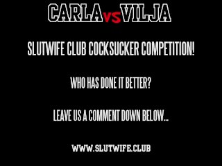 Head to Head Competition: Carla vs Vilja in Sloppy Throat Fucking (Girl vs Girl)