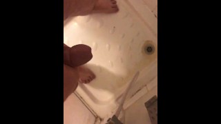 Masturbating and wanking my hard cut cock under the shower with huge cumshot