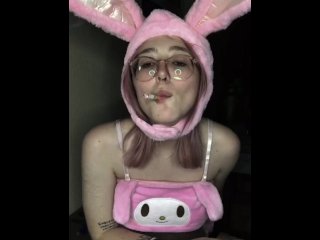 pink hair, big tits, smoking fetish, bunny