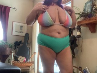 bbw, exclusive, bi rainbow bikini, big hips ass