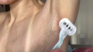 Shaves hairy armpits, shows shaved armpits!