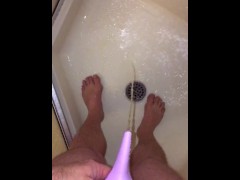 Husband uses his wife’s Go Girl / Shewee stand to pee device after she teases him with it earlier