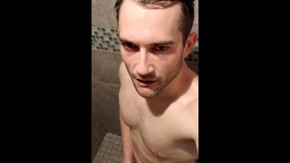 Huge Uncut Dick Being Stroked In The Gym Shower