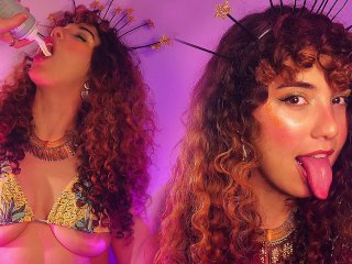 maria alive tongue, mouth fetish, curly hair, point of view