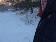 Preview 2 of Outdoor Sex in Winter - Made a guy fuck me