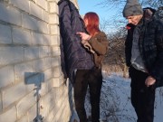 Preview 5 of Outdoor Sex in Winter - Made a guy fuck me