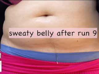 woman, fetish, sweaty belly, pink leggings