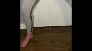A Helpless Teenager Pisses On Her Tight-Fitting Leggings Soaking The Floor