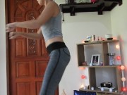 Preview 1 of SWEATY Hot Body Girl Workout And Riding Dildo Till Orgasm